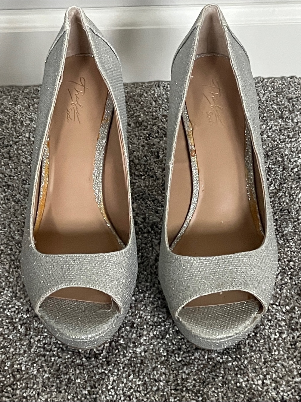 Thalia Sodi Women's Glitter Peep-Toe Platform Heels - Silver
